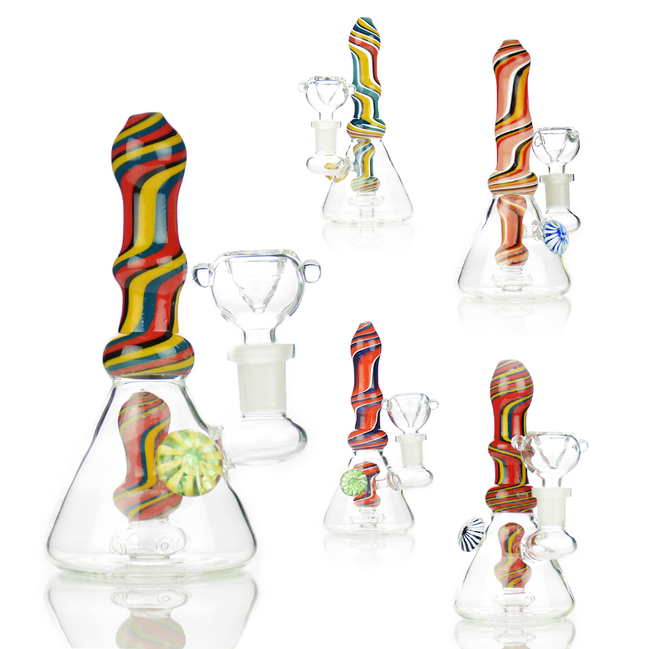 6" Water Pipe Bong Reversal Art Neck with Locket and 14mm Male Bowl