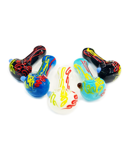 4.5" Hand Pipe Spoon Pressed Mouth with Color Lines