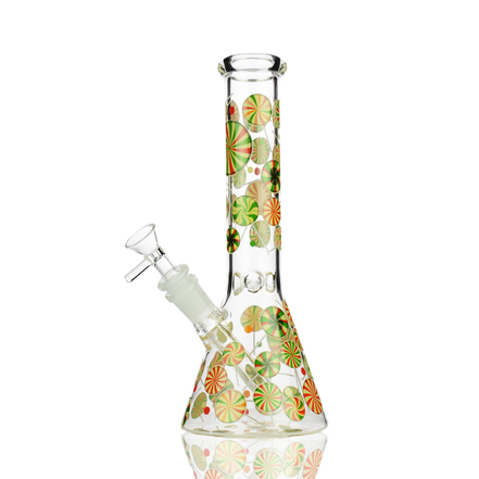 10" Candy Sticker Beaker Glow in The Dark Water Pipe with 14mm Male Bowl