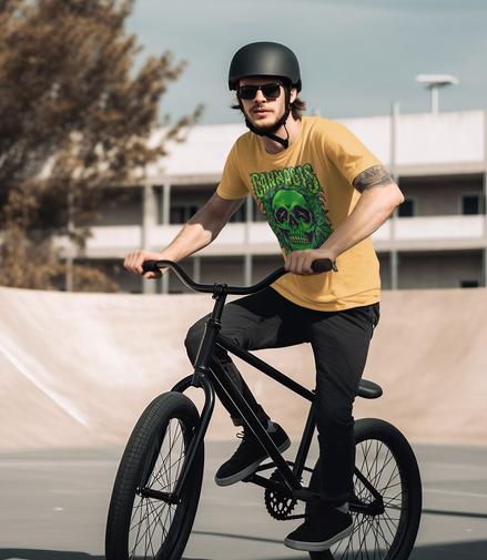 Cannabis Skull Half Sleeve Black T-shirt Printed - 93% Cotton 7 Elastic