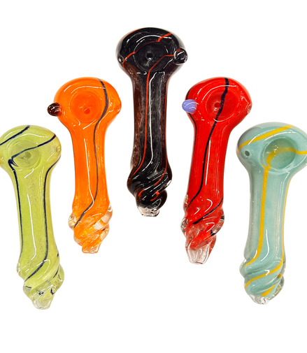 4.5" Hand Pipe with Color Frit Art with Twisted Mouth