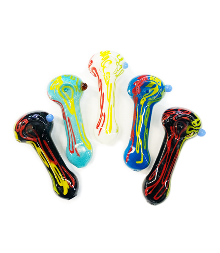 4.5" Hand Pipe Spoon Pressed Mouth with Color Lines