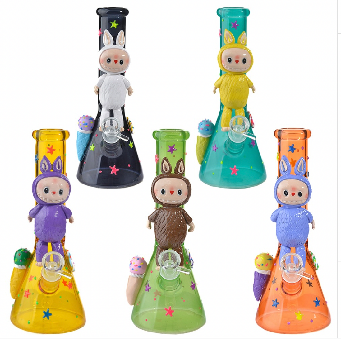 10" Labubu Beaker 3D Glow in The Dark with 14mm Male Bowl