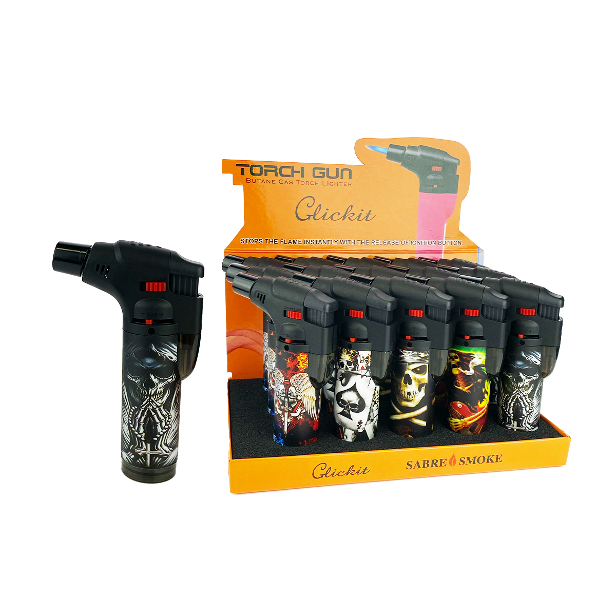 Skull Print Torch Lighter 15Pcs/ Display