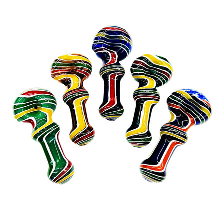 HAPPY FUMES GLASS 4.5" Hand Pipe Spoon Wig Wag Art with Honeycomb Art