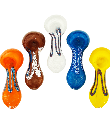 3.5" Hand Pipe Spoon with Color Frit Pressed Mouth