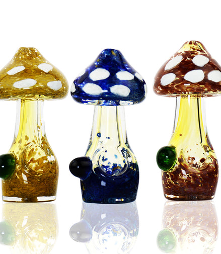 4.5" Mushroom Hand Pipe Spoon Glass Frit Design - LA Wholesale Kings