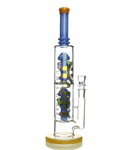 17" Double Mushroom Chamber Water Pipe with 18mm Male Bowl - Happy Fumes Glass Brand