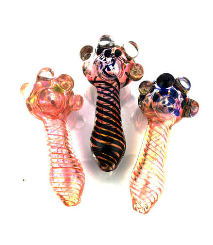 5" Gold Fume Hand Pipe With Swirling Art and Flower Head Design 200G