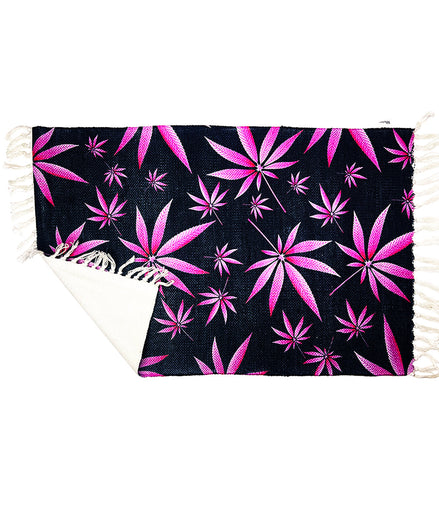 Handloom Printed Pink Weed Leaf Design Doormat Size 2ft x 3ft