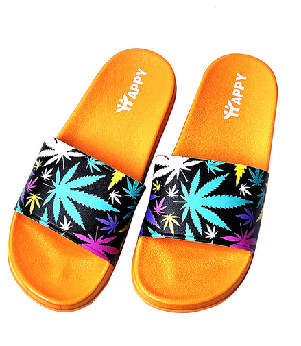 Colorful Weed Print Slide Sandals - Pack of 4 Sizes - 7, 9, 11, 12