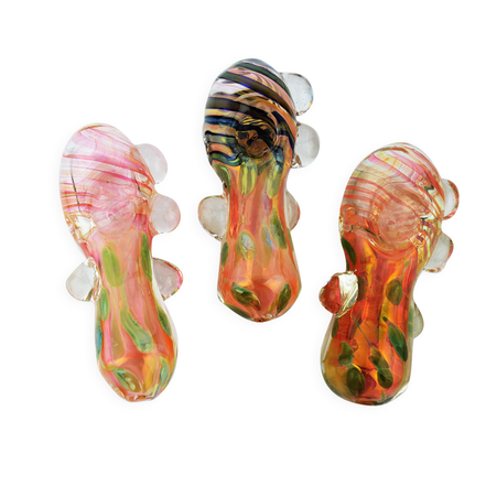 4.5" Heavy Gold Fume Swirling Art Hand Pipe with Knockers