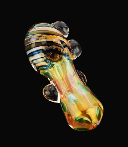4.5" Heavy Gold Fume Swirling Art Hand Pipe with Knockers