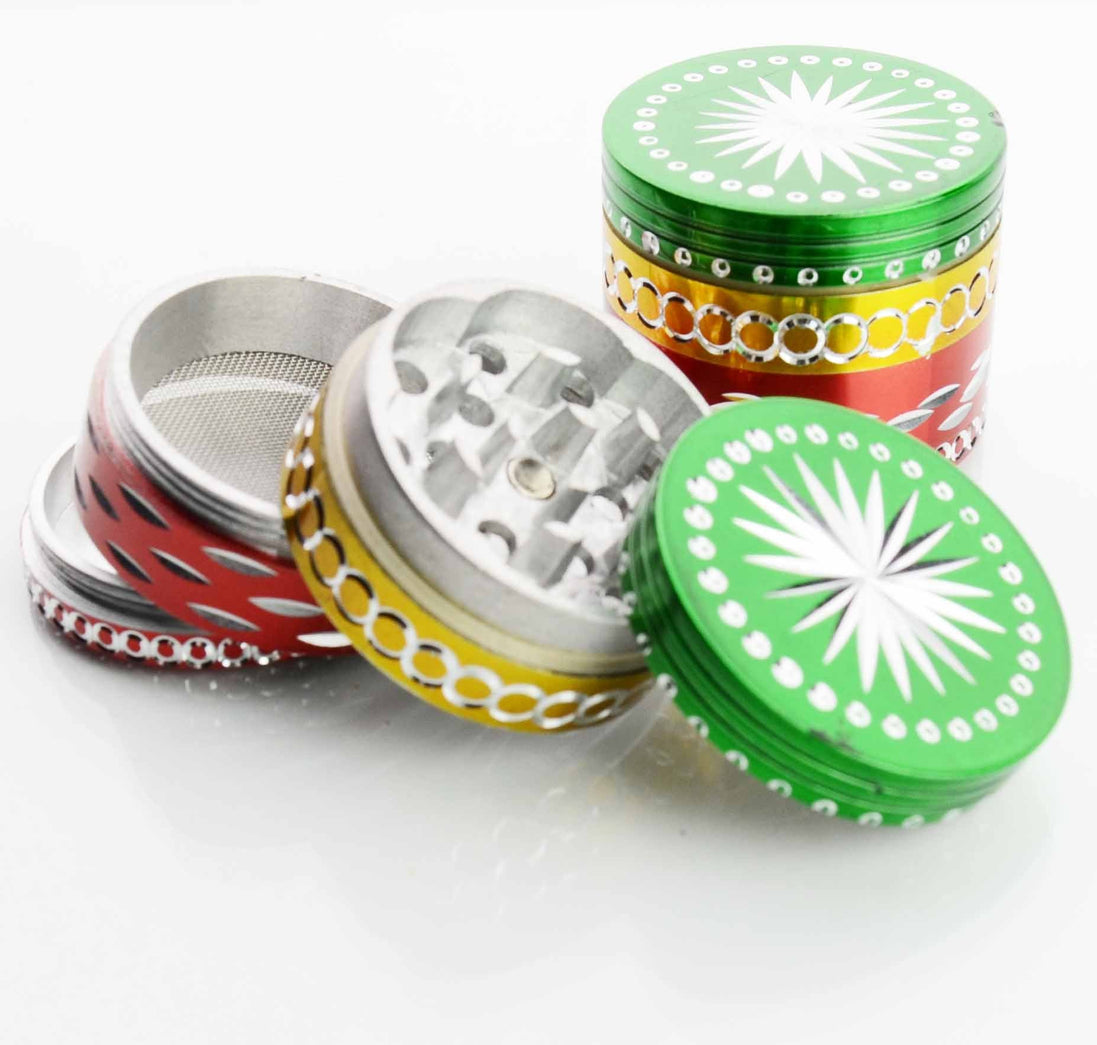 56MM  Metal Rasta Colored Grinder Diamond Cut - LA Wholesale Kings