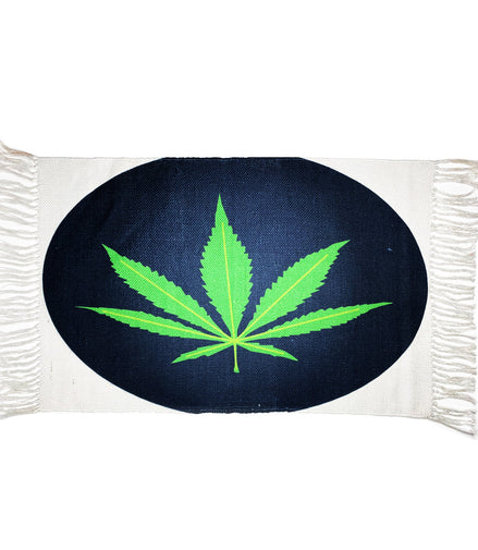 Handloom Printed Weed Leaf Design Doormat Size 2ft x 3ft