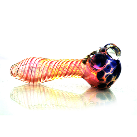 5" Gold Fume Hand Pipe With Swirling Art and Flower Head Design 200G
