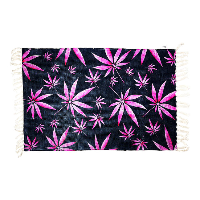 Handloom Printed Pink Weed Leaf Design Doormat Size 2ft x 3ft