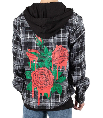 5 Pieces Pack of Black/Grey - Drippin Rose Flannel Shirt Hoddie 1S-1M-2L-1XL