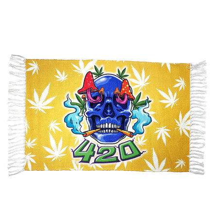 Handloom Printed 420 Skull Mushroom Design Doormat Size 2ft x 3 ft