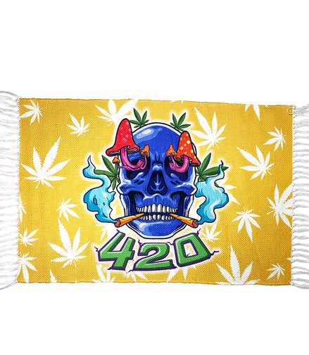 Handloom Printed 420 Skull Mushroom Design Doormat Size 2ft x 3 ft