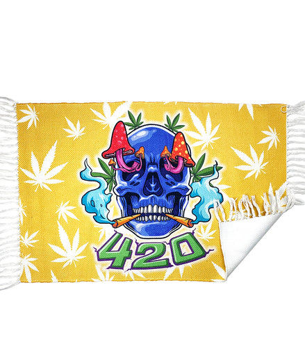 Handloom Printed 420 Skull Mushroom Design Doormat Size 2ft x 3 ft