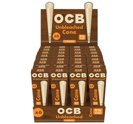 Unbleached OCB Virgin 1 1/4" Size Cones (32 Packs/Display) - LA Wholesale Kings