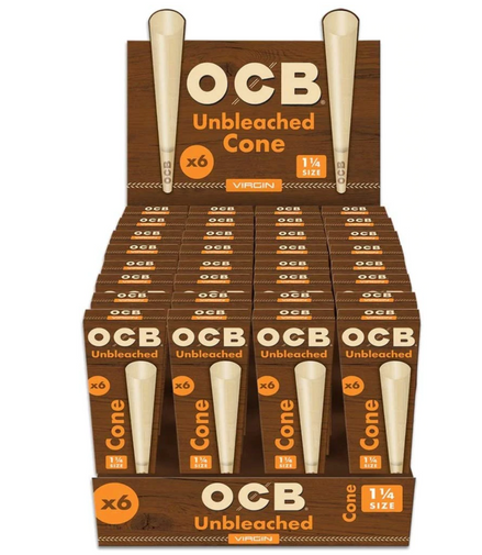 Unbleached OCB Virgin 1 1/4" Size Cones (32 Packs/Display) - LA Wholesale Kings