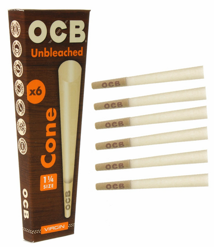 Unbleached OCB Virgin 1 1/4" Size Cones (32 Packs/Display) - LA Wholesale Kings