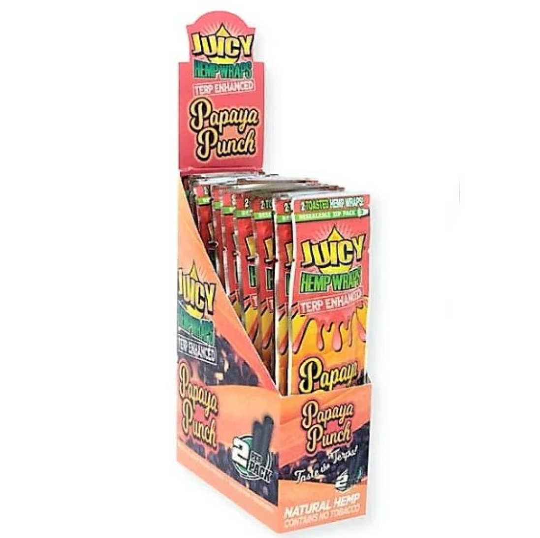 Papaya Punch Juicy Hemp Wraps Terp Enhanced - 2 Wraps Per Pack - (25 Count Displays) - LA Wholesale Kings