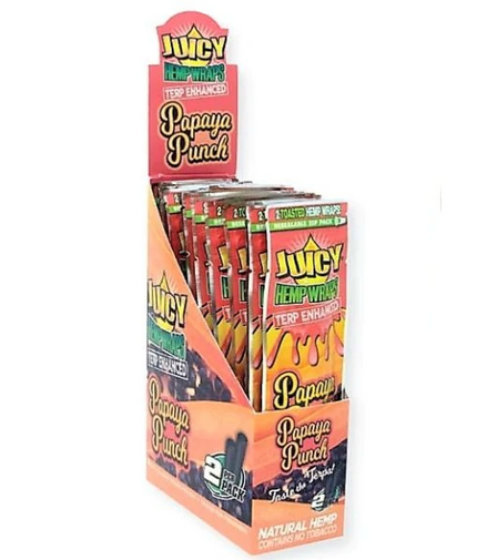 Papaya Punch Juicy Hemp Wraps Terp Enhanced - 2 Wraps Per Pack - (25 Count Displays) - LA Wholesale Kings