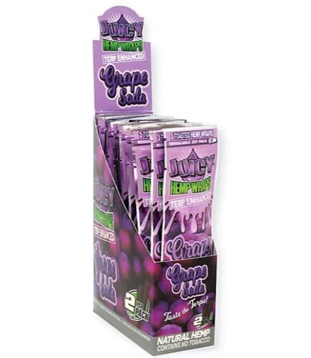Grape Soda Juicy Hemp Wraps Terp Enhanced - 2 Wraps Per Pack - (25 Count Displays) - LA Wholesale Kings