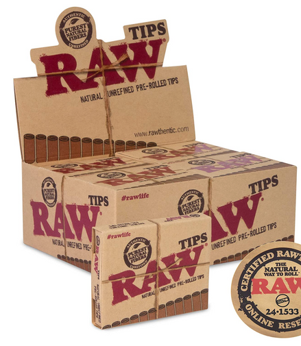 RAW Pre-Rolled Tips Full Box | 20 Booklets - 21 Tips Per Booklet - LA Wholesale Kings