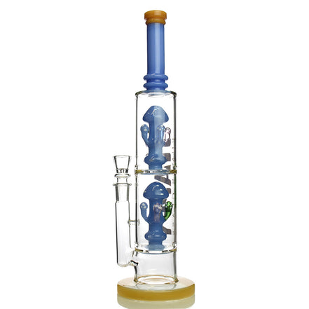 17" Double Mushroom Chamber Water Pipe with 18mm Male Bowl - Happy Fumes Glass Brand