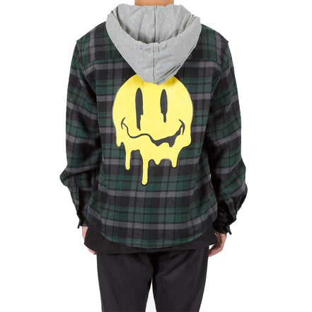 5 Pieces Pack of Green/Black - Drippy Smiley Flannel Shirt Hoodie 1S-1M-2L-1XL