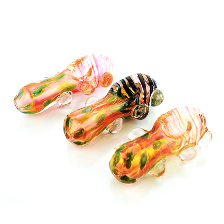 4.5" Heavy Gold Fume Swirling Art Hand Pipe with Knockers