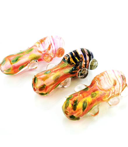 4.5" Heavy Gold Fume Swirling Art Hand Pipe with Knockers