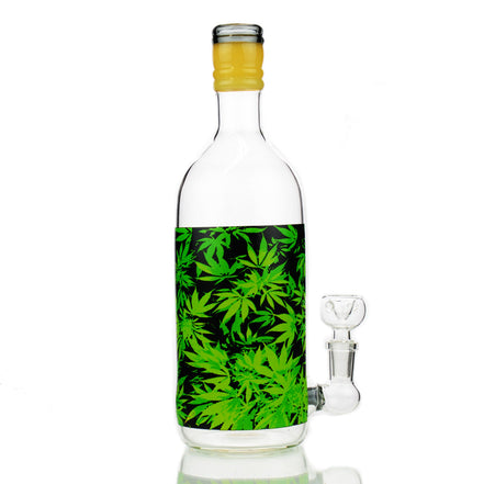 5" Shot Bottle Green Weed Sticker with 14mm Male Bowl - LA Wholesale Kings