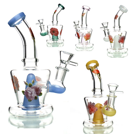 6" Flower Sticker Water Pipe with 14mm Male Bowl