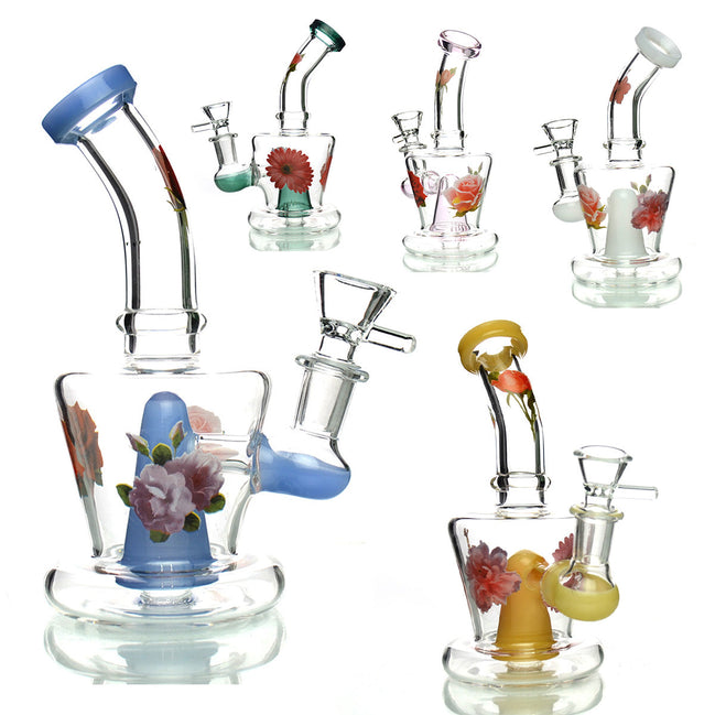 6" Flower Sticker Water Pipe with 14mm Male Bowl