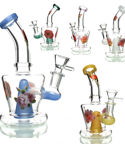 6" Flower Sticker Water Pipe with 14mm Male Bowl