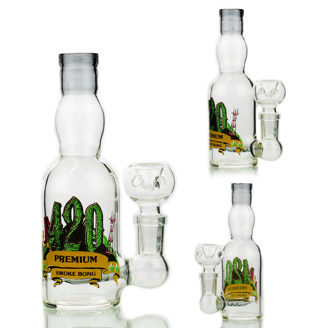 5.5" Mini 420 Bong Liquor Bottle 14mm Male Bowl - LA Wholesale Kings