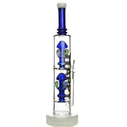 17" Double Mushroom Chamber Water Pipe with 18mm Male Bowl - Happy Fumes Glass Brand
