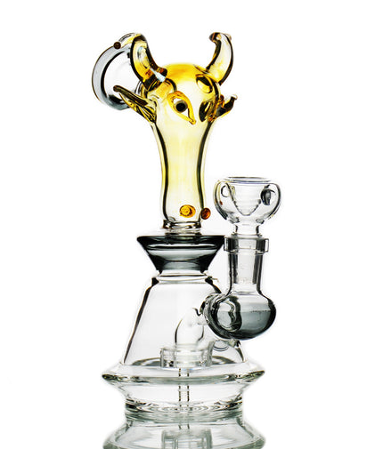 8" Bull Head Water Pipe Fume Glass With 14mm Male Bowl