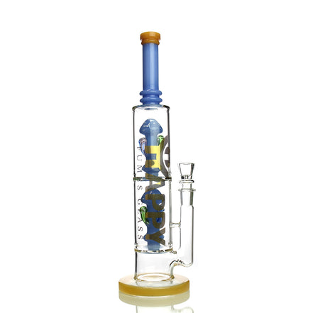 17" Double Mushroom Chamber Water Pipe with 18mm Male Bowl - Happy Fumes Glass Brand