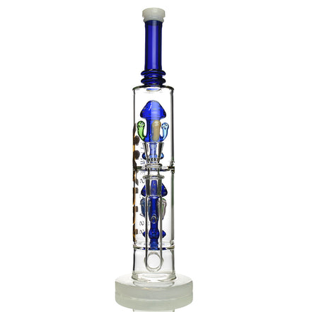 17" Double Mushroom Chamber Water Pipe with 18mm Male Bowl - Happy Fumes Glass Brand