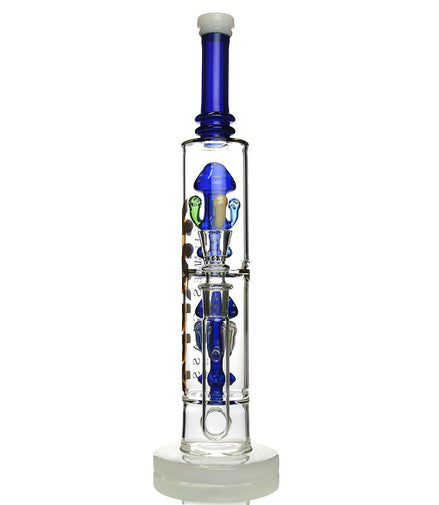 17" Double Mushroom Chamber Water Pipe with 18mm Male Bowl - Happy Fumes Glass Brand