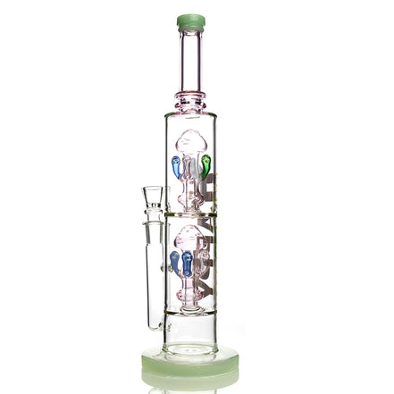 17" Double Mushroom Chamber Water Pipe with 18mm Male Bowl - Happy Fumes Glass Brand