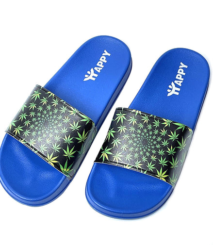 Green Leaf Print Blue Slide Sandals - Pack of 4 Sizes - 7, 9, 11, 12
