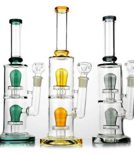 14” Water Pipe Double Dome Shower 18mm Male Bowl Included Approx 540 Grams - LA Wholesale Kings