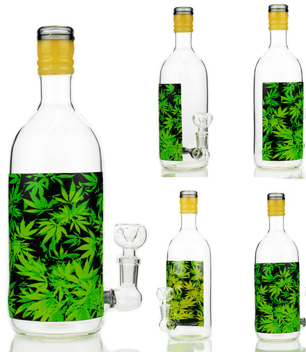 5" Shot Bottle Green Weed Sticker with 14mm Male Bowl - LA Wholesale Kings